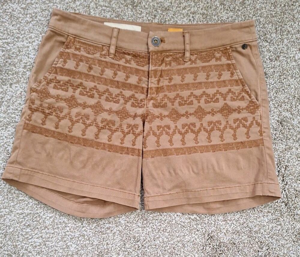 PILCRO Size 25 Anthropologie Brown Stretch Embroidered Hyphen Fit Chino Shorts